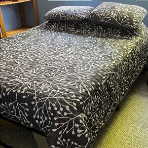 Full/Queen Gray and White Bedding Set- Bedcover and Two Shams